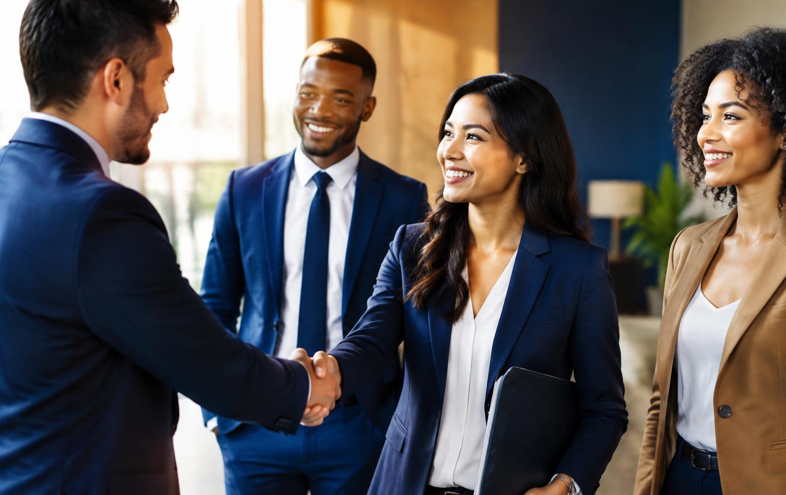 Insurance sales team welcoming a new hire